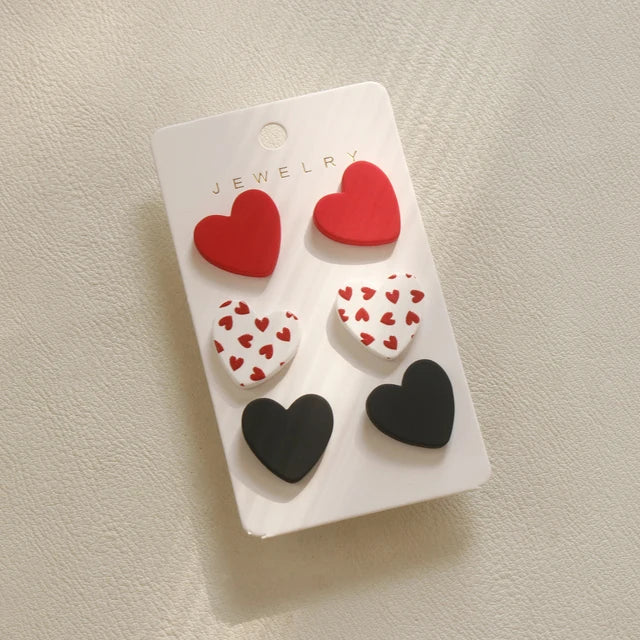 3Pairs/set Heart Stud Earrings for Women Colorful Jewelry Accessories