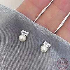 Square Zircon Pearls Stud Earrings For Party Jewelry