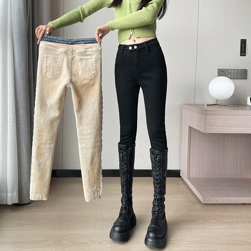 Fleece Skinny Warm Jeans Women Velvet Casual Thick Pencil Pants Basic