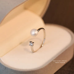 Pearl Sparkling Zircon Geometric Ring Jewelry Accessories