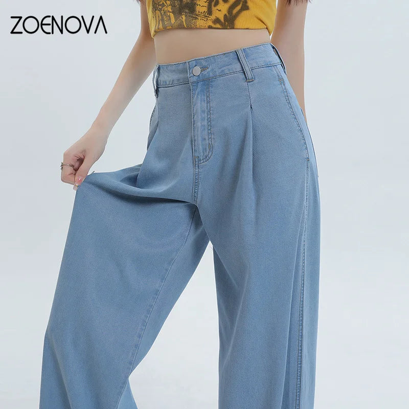 Office Lady High Waist Loose All Match Denim Trousers