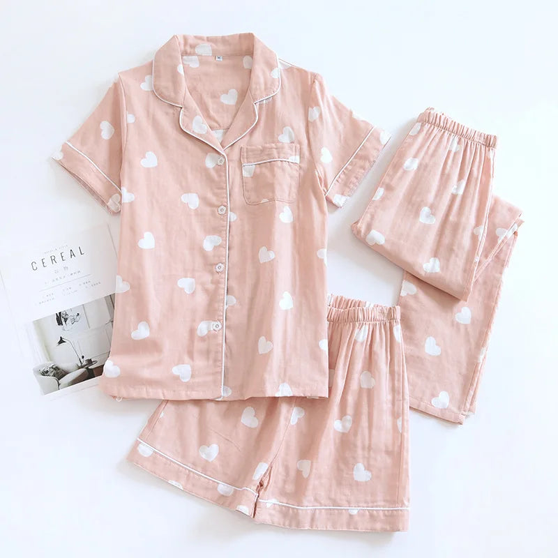 pajamas three-piece set short sleeves shorts  trousers