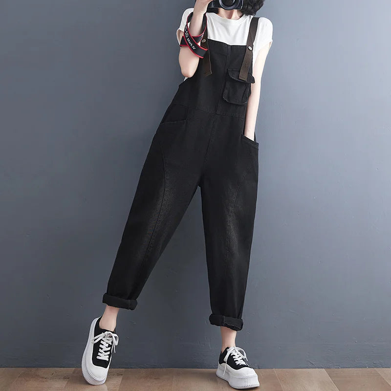 Denim Overalls Women Pockets Pencil Harem Jeans Jumpsuit