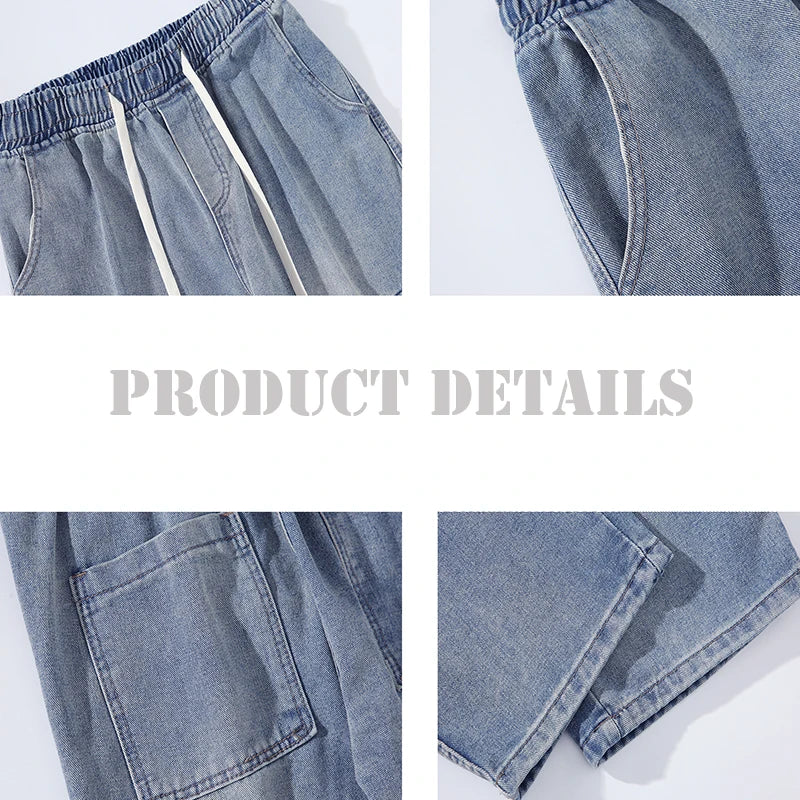 Elastic Waist Cargo Baggy Jeans High Street Pants Straight Y2K Multi-pocket