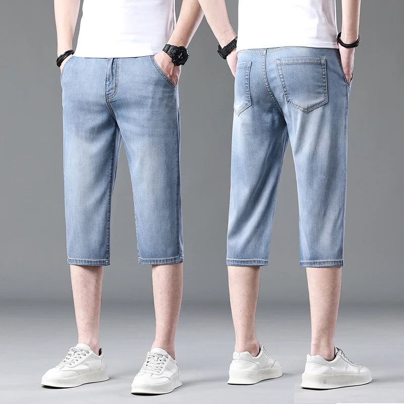 Summer Men's Thin Fashion Denim Shorts Stretch Straight