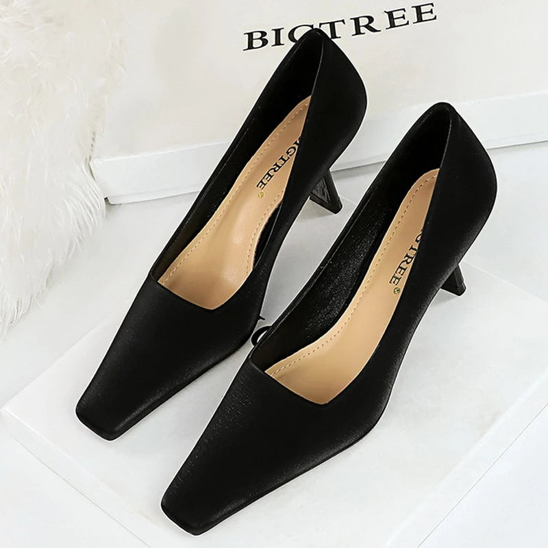 Shoes Spring Heels Square Head Women Pumps Office Shoes