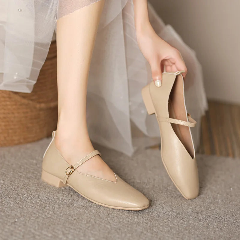 Casual Square Toe Low Soft Soled Shoes Flats Retro Style