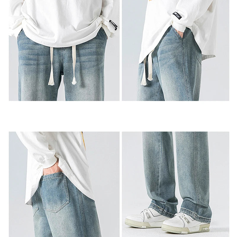 Men's Baggy Jeans Fashion Retro Straight Wide Leg Denim Pants