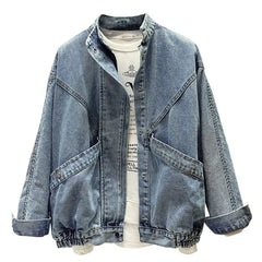 Denim bomber Jacket Women's Short Bat Sleeve Loose Woman coat