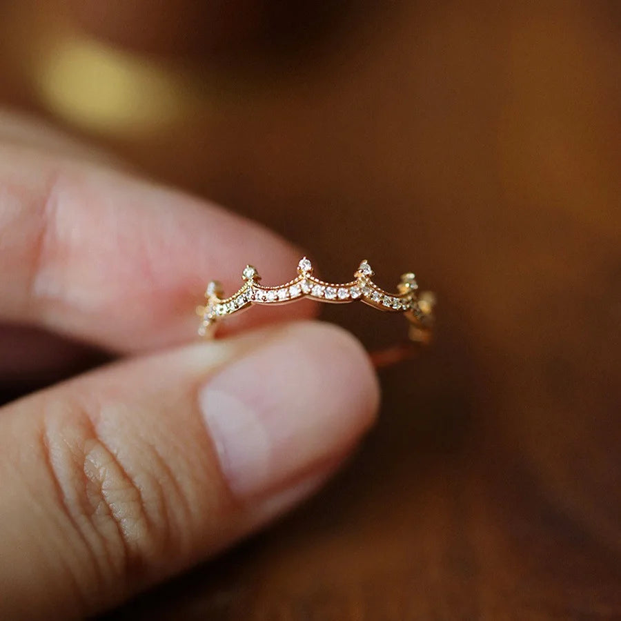 925 Sterling Silver Plated 18K Gold Zircon Crown Ring