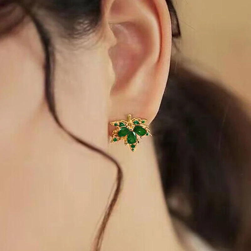 Chic Gold Color Maple Stud Earring Accessories Fashion