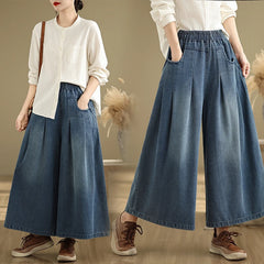 Wide Leg Jeans Fashion Elastic Waist Loose Casual Straight Denim Pants