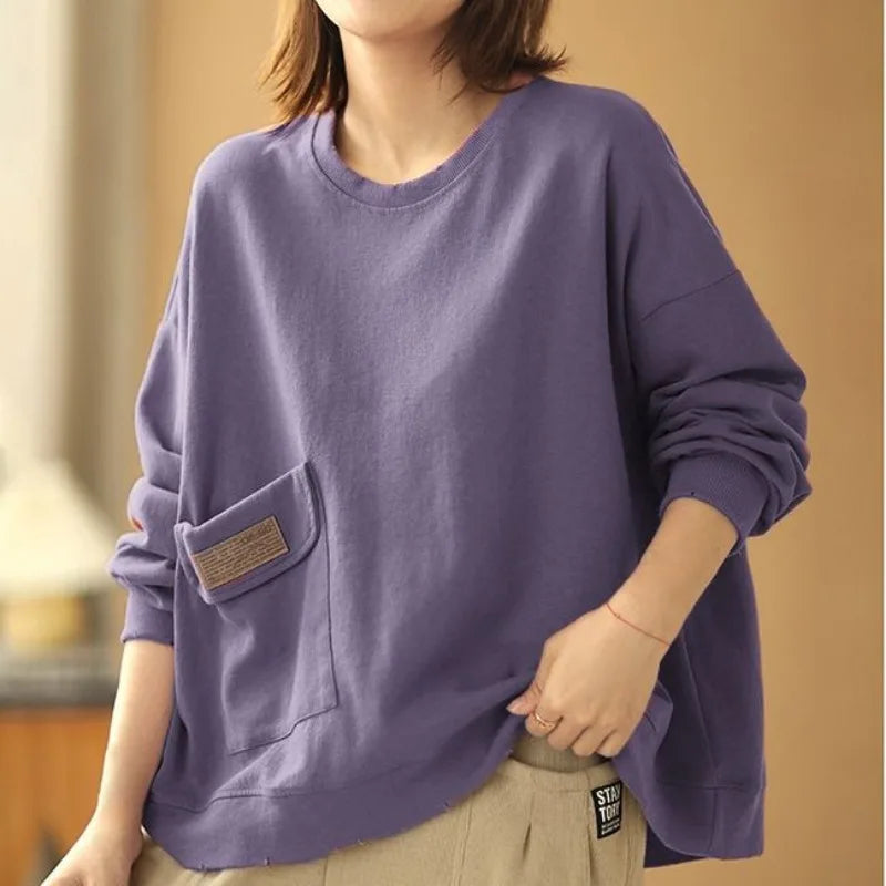 Trendy Simple Casual Oversize Streetwear Cotton Sweatshirt Y2K Pullover Tops