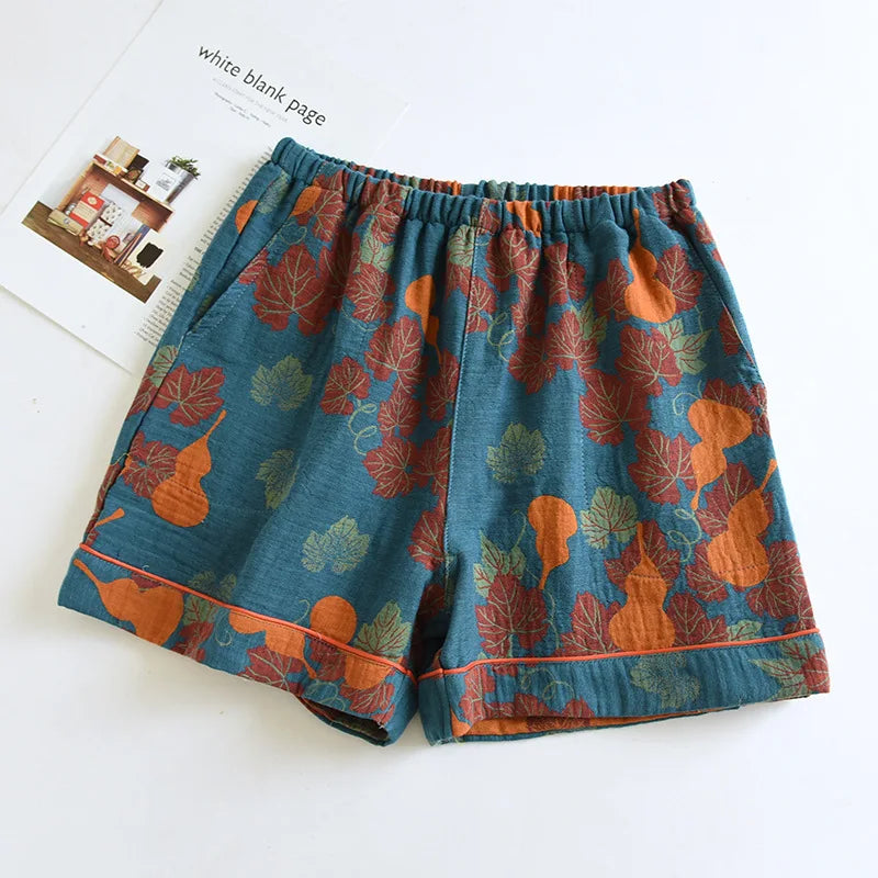 Shorts Cotton Vintage Yarn Weaving Printed Sleepwear Home Pants