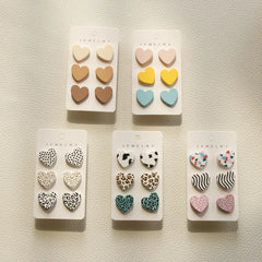 3Pairs/set Heart Stud Earrings for Women Colorful Jewelry Accessories