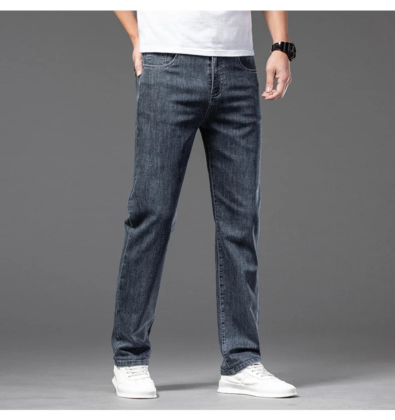 Men's Stretch Loose Jeans Classic Brand Straight Business Casual