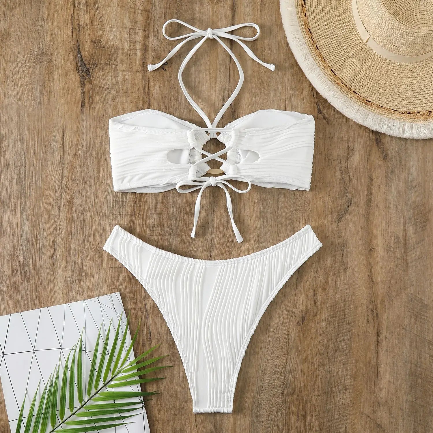 White Swimsuit Women Bathing Suit Bandeau Bikini