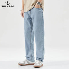 Men's Straight Loose Thin Light Blue Jeans Classic Retro Casual