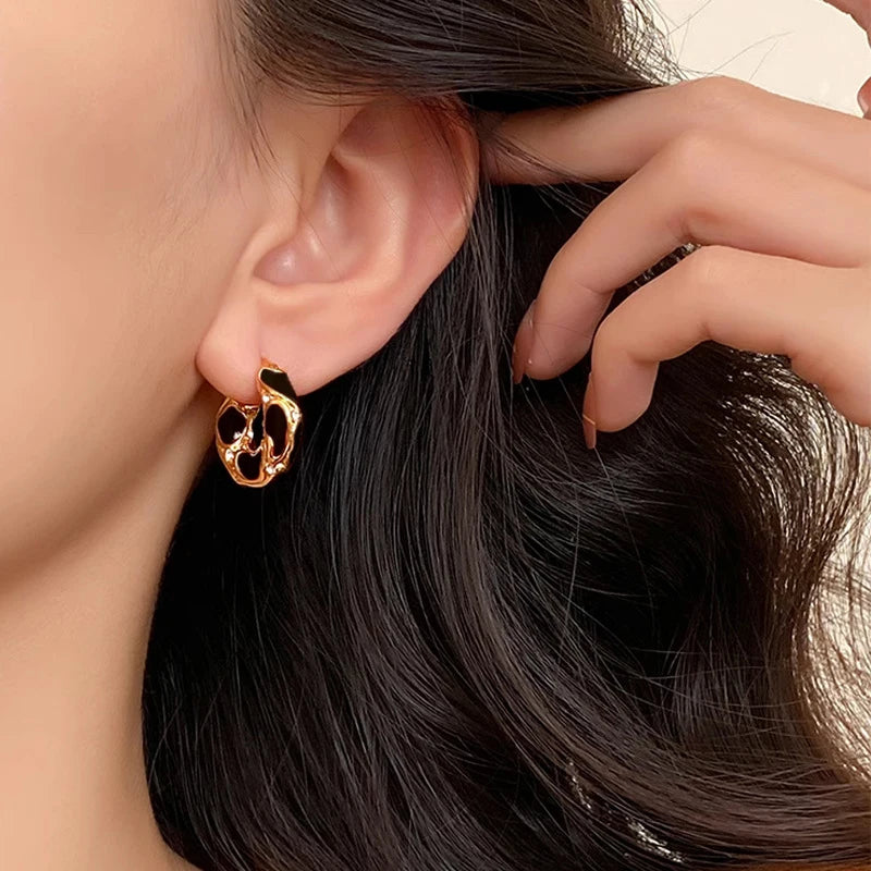 Trendy Enamel Color Metal Texture Small Hoop Earrings