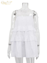 Loose White Cotton Strap Sleeveless Mini Dresses