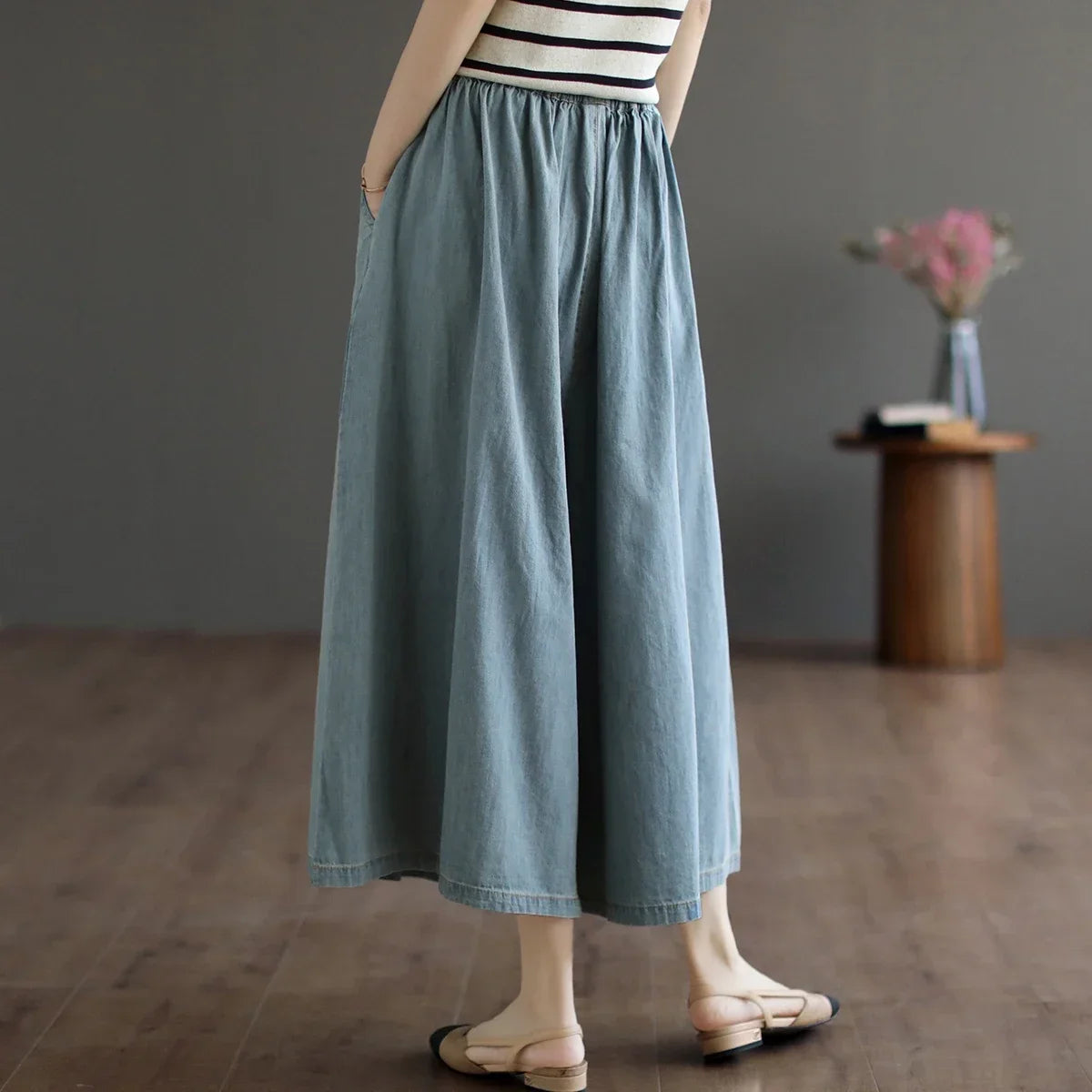 Trendy Wide Leg Jeans Skirts For Design Straight Loose Casual Solid Color