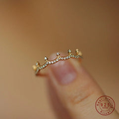 925 Sterling Silver Plated 18K Gold Zircon Crown Ring