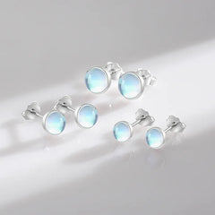 Silver Round Exquisite Moonstone Stud Earrings Jewelry