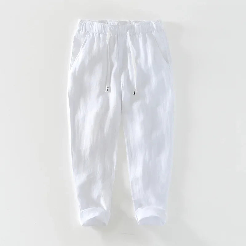 Pure Color Linen Pants Men Clothing Casual Simple Oversize Trousers