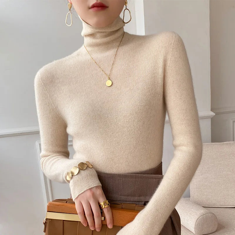 Women Sweater Turtleneck Warm Knitwear Casual Solid Fashion