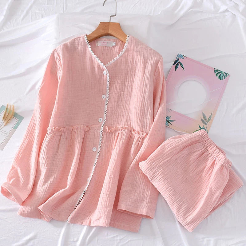 style n ladies pajamas set cotton crepe long sleeve trousers home suit