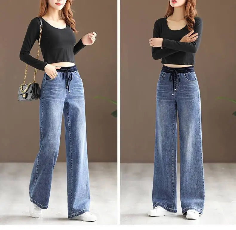 Casual Wide Leg Jeans Patchwork High Waist Vintage Baggy