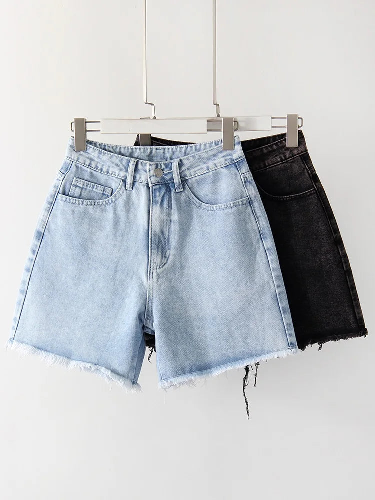 Blue Denim Shorts Women Jeans Long High Waist