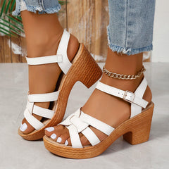 Chunky Heeled Sandals Braid Cross Band Gladiator Sandals Ankle Strap