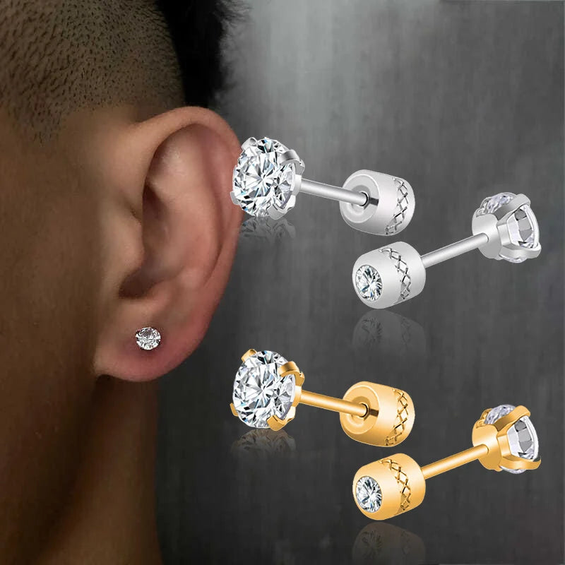 1Pair Stainless Steel Crystals Stud Earrings Jewelry