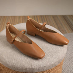 Casual Square Toe Low Soft Soled Shoes Flats Retro Style