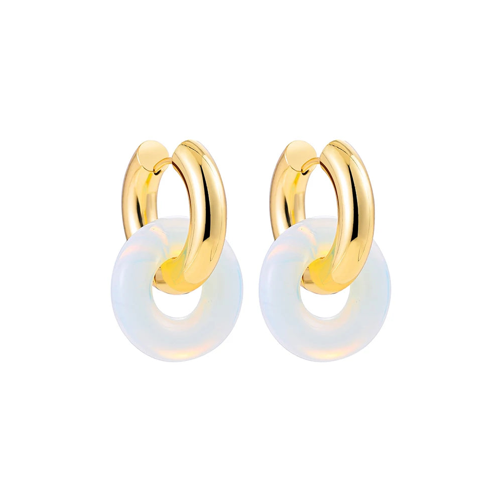 Vintage Stone Pendant Hoop Earrings for Women S