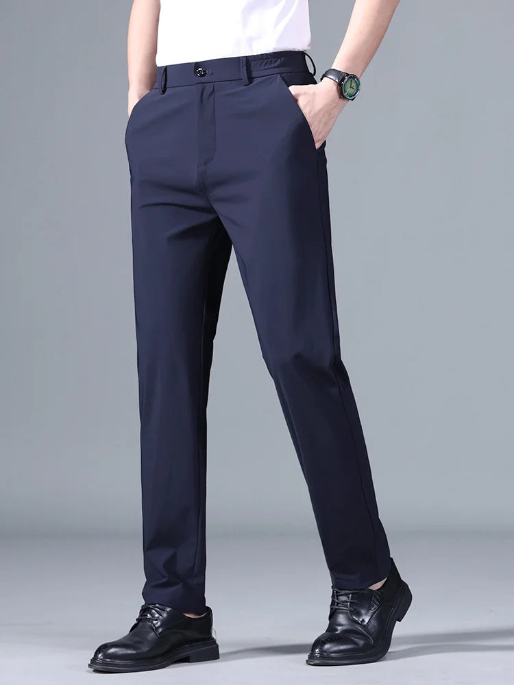 Trousers Men Business Elastic Waist Classic Thin Casual Suit Pants