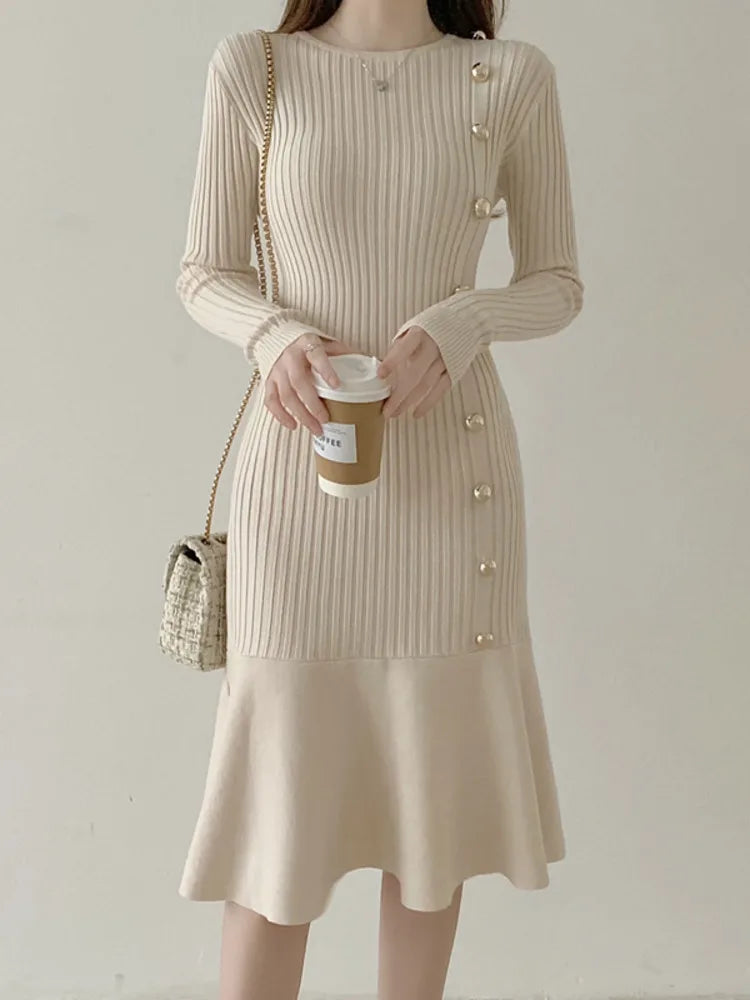 Fashion Elegant Clothing Knitted Vintage Dresses Sweater Dress