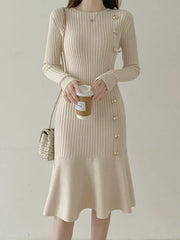 Fashion Elegant Clothing Knitted Vintage Dresses Sweater Dress