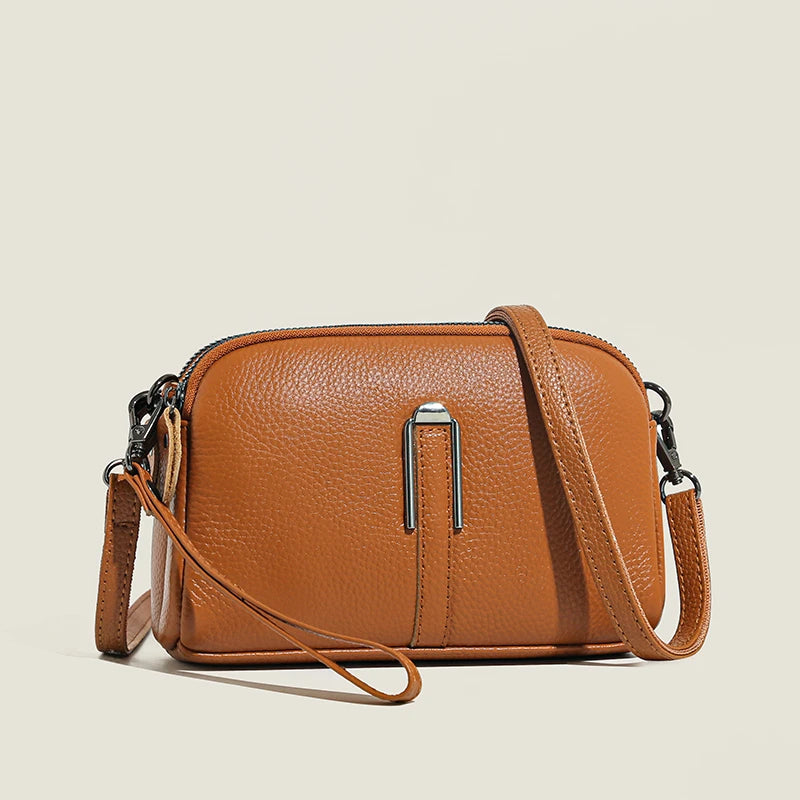 Genuine Leather Crossbody Bag Solid Color Clutch Phone Bags