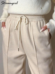 Wool Pants With Fleece Trousers High Waist Velvet Straight Leg Pants