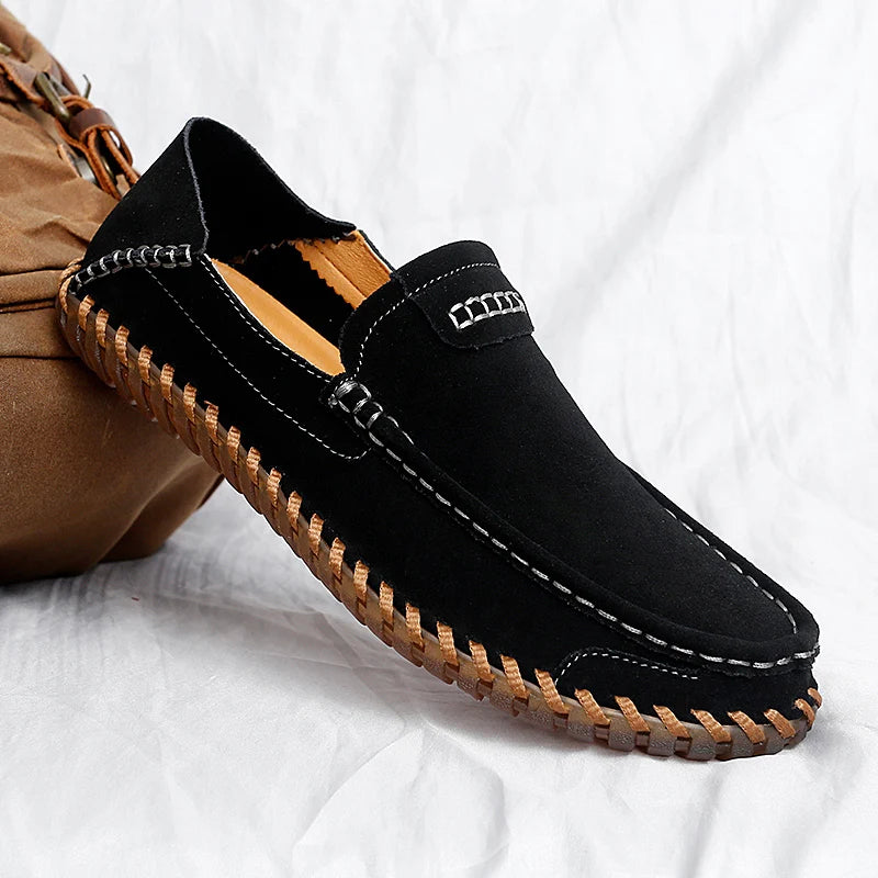 Suede Men Loafers Casual Shoes Slip On Moccasins Plus Size