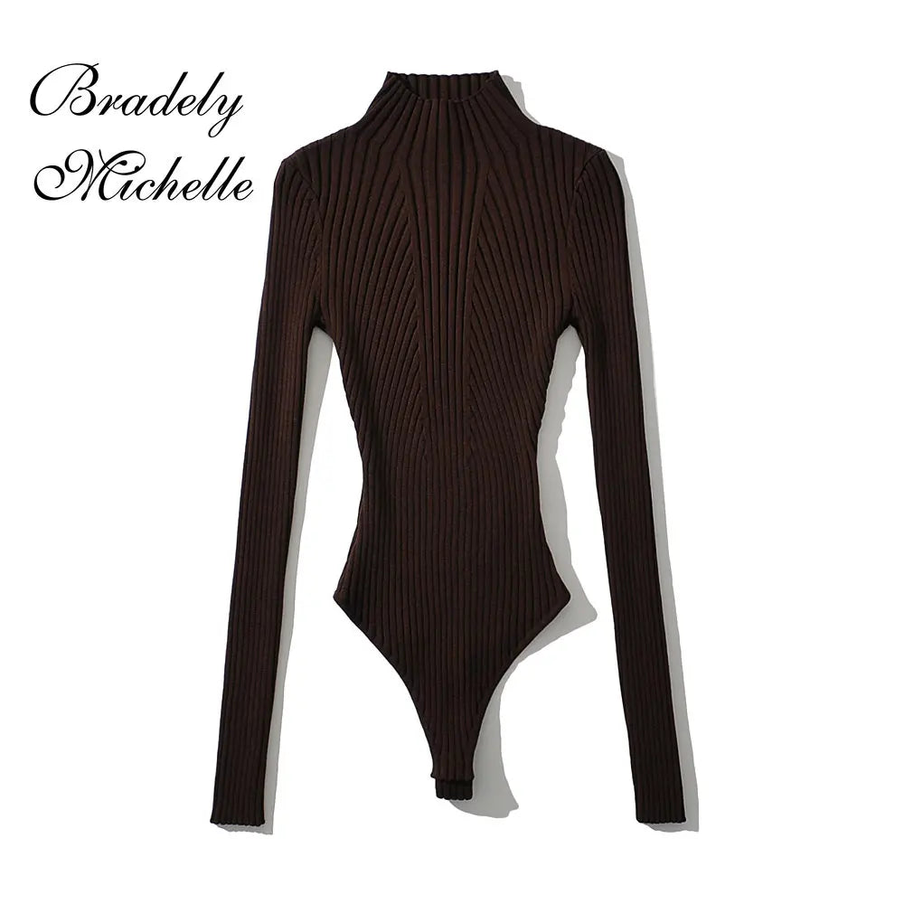 Women's Clothing Tops Solid Pullover High Collar Bodysuit