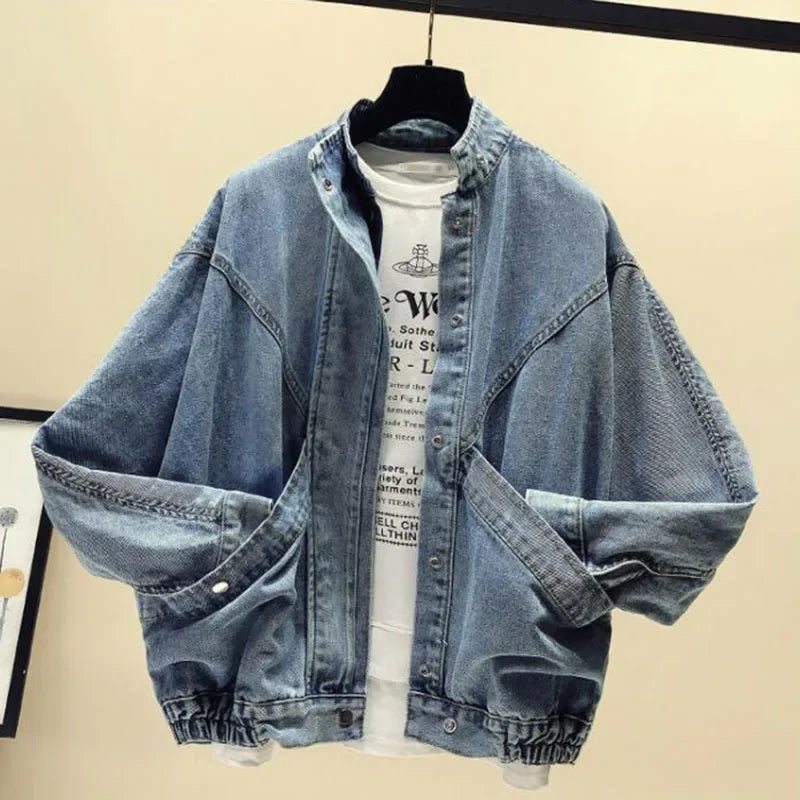 Denim bomber Jacket Women's Short Bat Sleeve Loose Woman coat