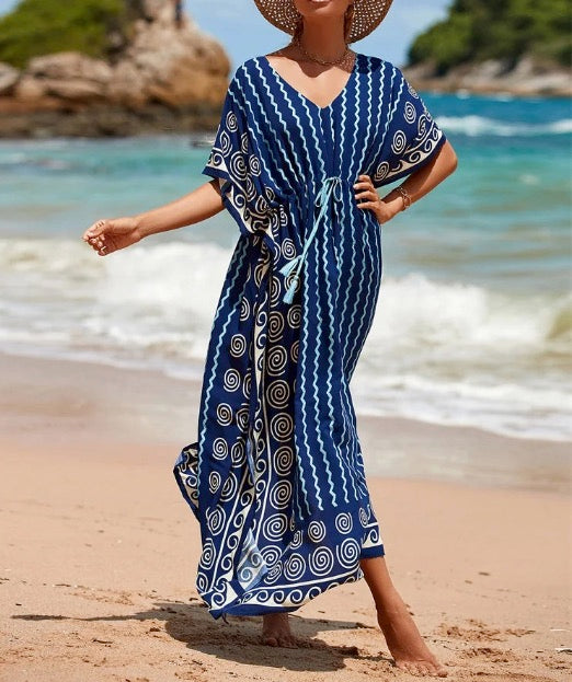 Summer Loose Kaftan Embroidery Beach Cover Up