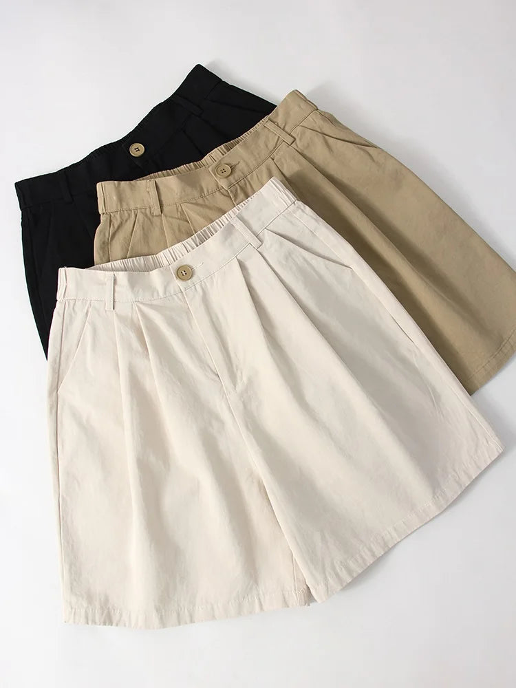 Casual Wide Leg Cotton High Waist Loose A Line Short Pants