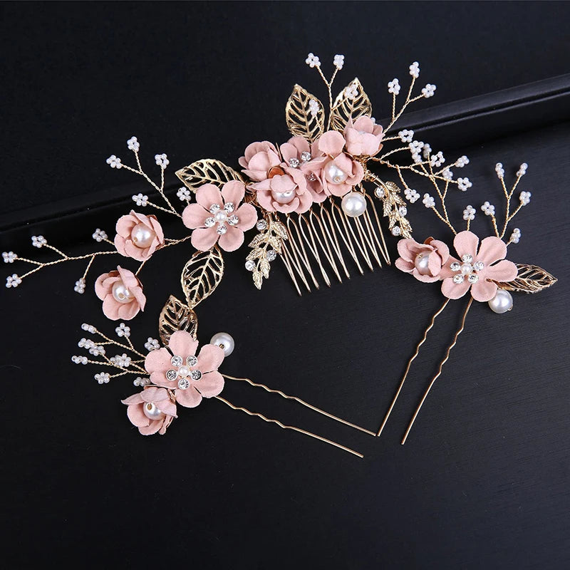 Bride Artificial Flower Beads Side Comb Accessories Jewelry