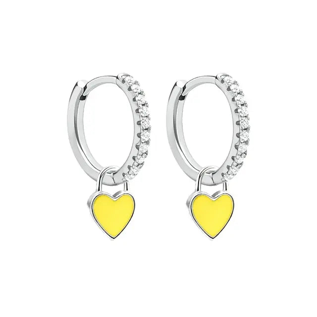 Heart Cute Candy Neon Color Silver Golden Color Hoop Earrings