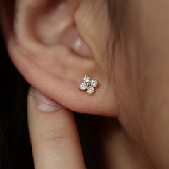 Silver Plated Zircon Flower Stud Earrings