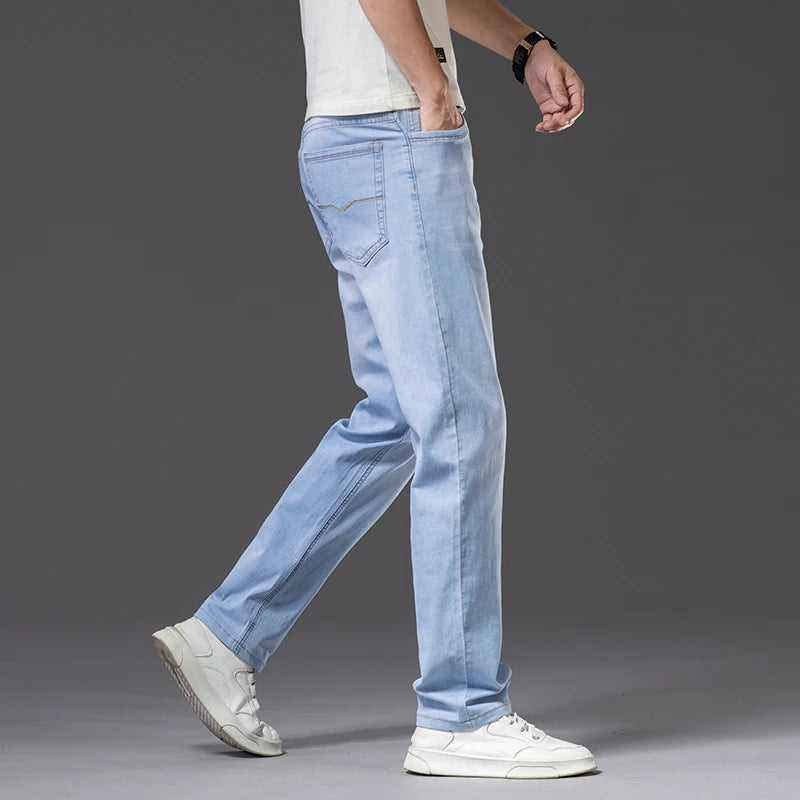 Plus Size Men's Jeans Loose Straight Stretch Thin Denim Pant